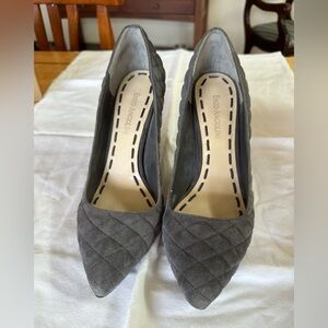 Enzo Angiolini grey suede 4” heels.